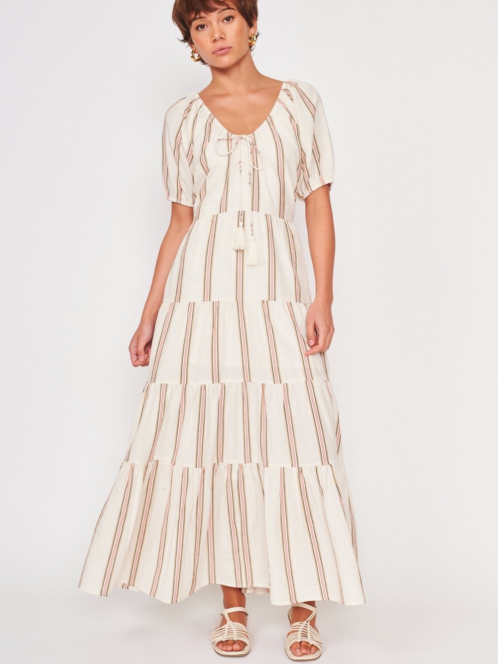dRA Los Angeles Ayana Vintage Ivory Striped Maxi Dress L